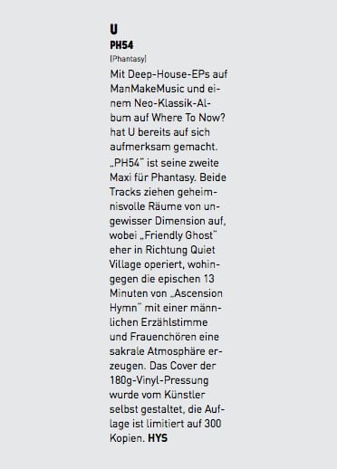 Groove Magazin Review: U 'PH54'